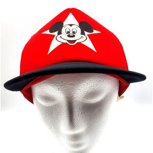 Vintage Disney Child Size Mickey Mouse Red Cap Mesh Back Snap Back Black Bill